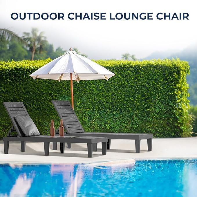 Patio Lounge Chair & Outdoor Cocktail Table Set - Resin All-Weather Relaxation Combo for Poolside, Garden, or Backyard