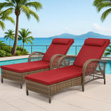 Outdoor Chaise Lounge Chair Set of 2, PE Wicker Recliner Patio Reclining Sunbathing Chair with Cushion - Photo 1