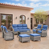 Swivel Patio Chairs sofa Set of 4 with 6" Thick Cushion - Wicker Outdoor Swivel Rocker Patio Chair ,Sofa/Glass coffee - Photo 9