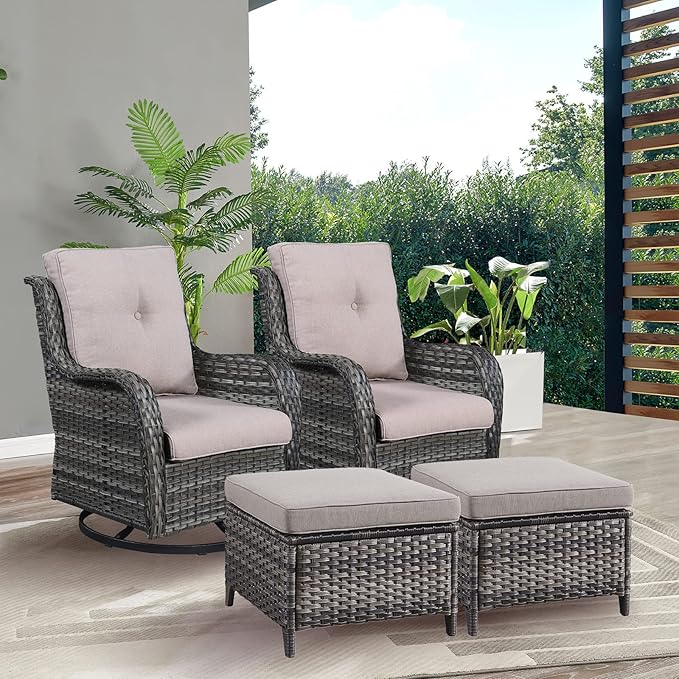 Rilyson Wicker Patio Furniture Set - 4 Piece Rattan Outdoor Sectional Conversation Sets with 2 Swivel Rocking Chairs - Photo 7