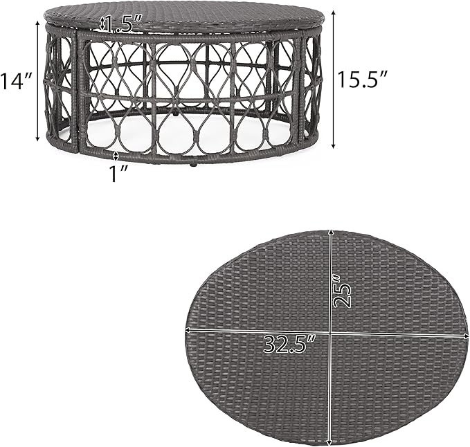 Bruce Outdoor Coffee Table - Wicker - Gray - Photo 3