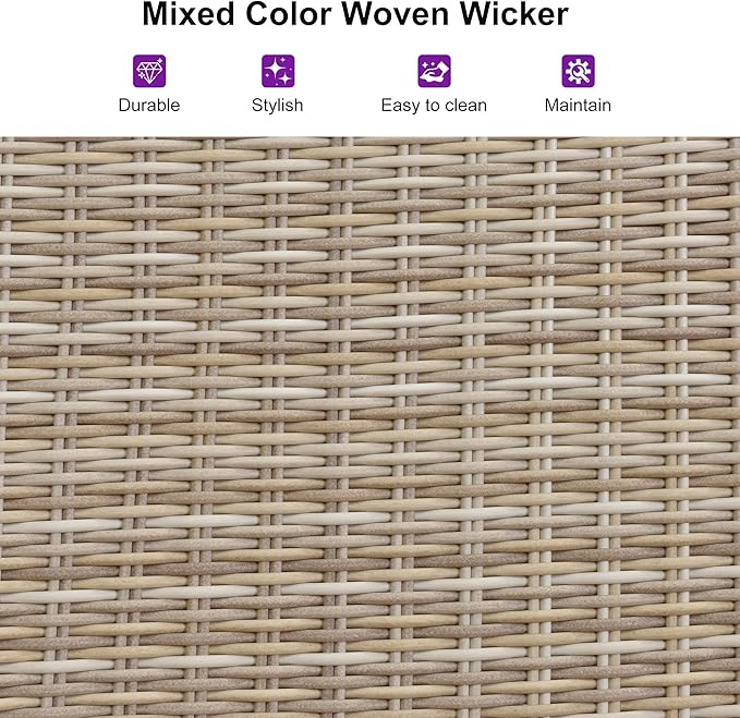 PURPLE LEAF Outdoor Chaise Lounge Chair Set of 2 Patio Pool Lounger Wicker Chairs with Wooden Armrest Sunbathing Tanning Recliner for Pool Backyard Garden Beige