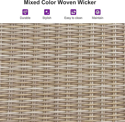 PURPLE LEAF Outdoor Chaise Lounge Chair Set of 2 Patio Pool Lounger Wicker Chairs with Wooden Armrest Sunbathing Tanning Recliner for Pool Backyard Garden Beige