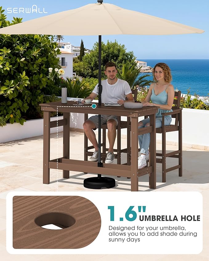 SERWALL 41" Outdoor Bar Table, All Weather HDPE Patio Bar Counter Height Table, Rectangle Patio Bar Table for Outside, Garden, Backyard, Balcony, Poolside, Brown