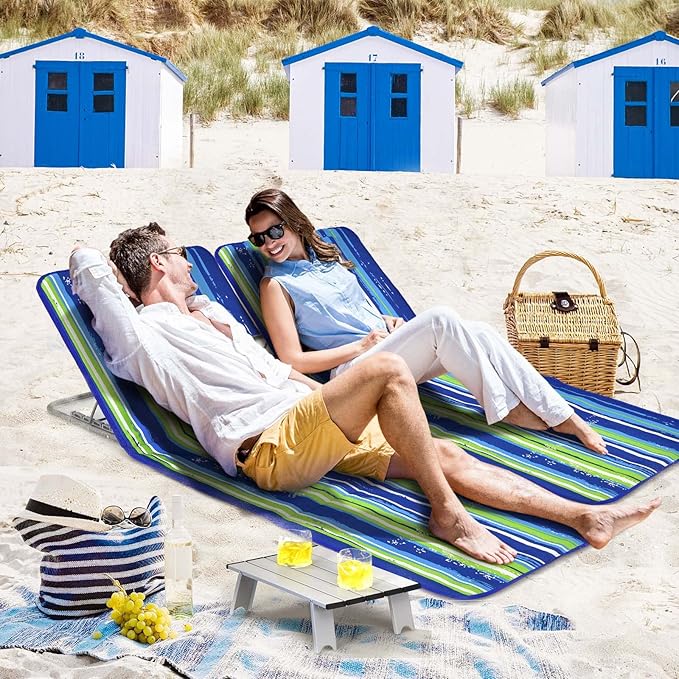 Giantex Beach Chairs for Adults 2 Pack Set with Side Table, 5 Position Adjustable Folding Lawn Chair for Sunbathing - Photo 2
