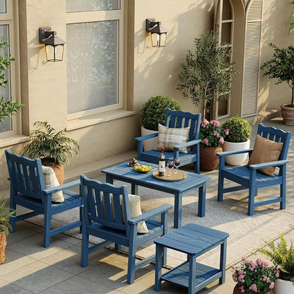 Stoog 3-Piece All-Weather Garden Chairs Set of 2 with Table, Patio Furniture Sets, Include 2 Garden Chairs and 1 Side Table, for Porch, Backyard, Lawn & Dining, Blue
