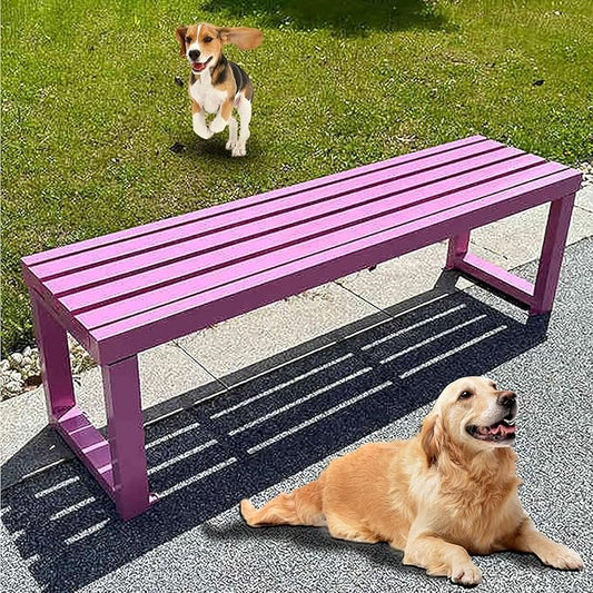Pure Wrought Iron Metal Garden Bench with Reserved Fixing Holes, Backless Outdoor Bench, 2-3 Person Seat, for Hospital/School/Plaza(Pink,150cm)