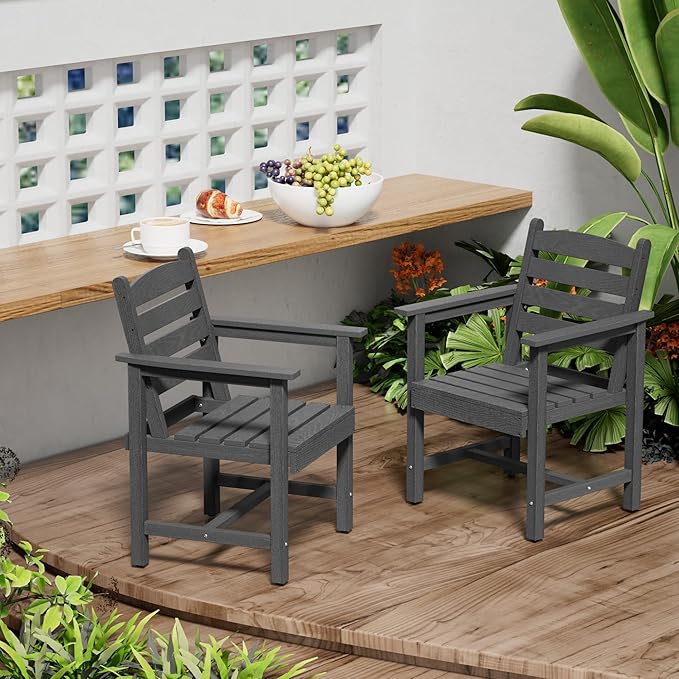 Scurrty Plastic Adirondack Chairs Set of 2, Patio Chairs with Wood Texture,Lawn Fire Pit Deck Porch Garden Chairs for Adults (Grey)