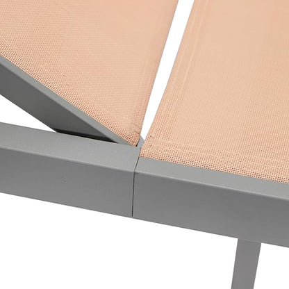 LeisureMod Marlin Aluminum Outdoor Chaise Lounge Chair (Set of 2) - Mesh Sling Fabric Seat Grey Aluminum Frame Beach, Pool Lounge Chair for Modern Patio Lawn, Garden and Backyard (Light Brown)