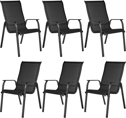 Yaheetech Set of 6 Patio Dining Chairs, Outdoor Stackable Patio Chairs with Backrest/Armrests, All Weather Chairs for Garden/Lawn/Porch/Backyard Pool, Black
