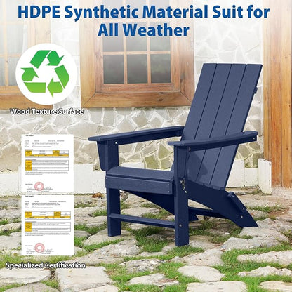 Folding Adirondack Chair Weather Resistant Foldable Fire Pit Chairs HDPE Outdoor Adirondack Chair for Patio Front Porch Pool Garden Deck Fire Pit Outside, Navy Blue