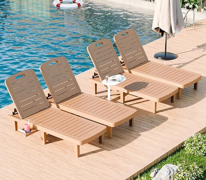 WACASA Outdoor Chaise Lounge Chairs Set of 4, Oversized Lounge Chairs with 5-Level Adjustable Backrest & Cup Holder, Resin Waterproof Pool Lounge Chair for Poolside, Patio, Beach, Yard, Brown