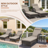 HOMEDIARY 3-Piece Outdoor Wicker Lounge Chair Set, Patio Chaise Loungers Set of 2 w/Side Table - Photo 7