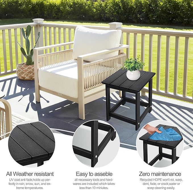 LZRS Adirondack Square Outdoor Side Table for Patio, Pool Composite Patio Table,HDPE End Tables for Backyard,Pool, Indoor Companion, Easy Maintenance & Weather Resistant(Black)