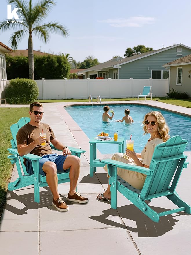 KINGYES Adjustable Folding Adirondack Chair Set of 2, 3-Position Reclining Adirondack Chairs with Cup Holder - Photo 2