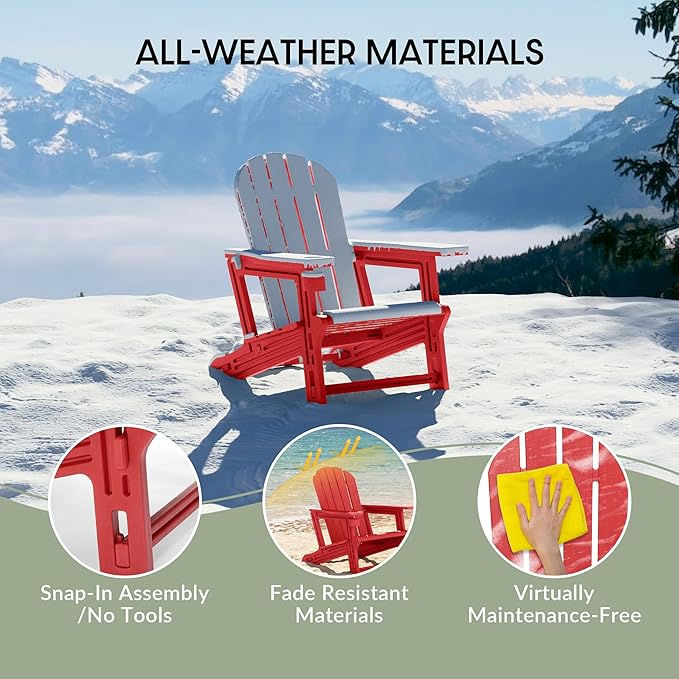 WestinTrends Tool-Free Assembly Outdoor Patio HDPE Plastic Adirondack Chair with Cup Holder, Red