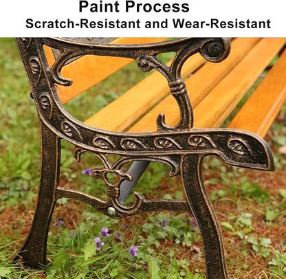 Kids 2 Seater Garden Patio Childrens Bench with Animal Design, Wooden & Cast Iron Mini Sized Park Outdoor Bench