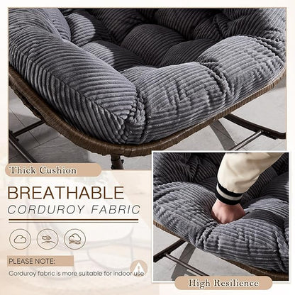 Large Indoor Rocking Chair Set of 2, Oversized Rocking Papasan Chair with Thick Cushion and Frame,Comfy Corduroy Rocker Wicker Egg Chairs Lounge Reading Chair for Living Room, Bedroom,Charcoal Grey