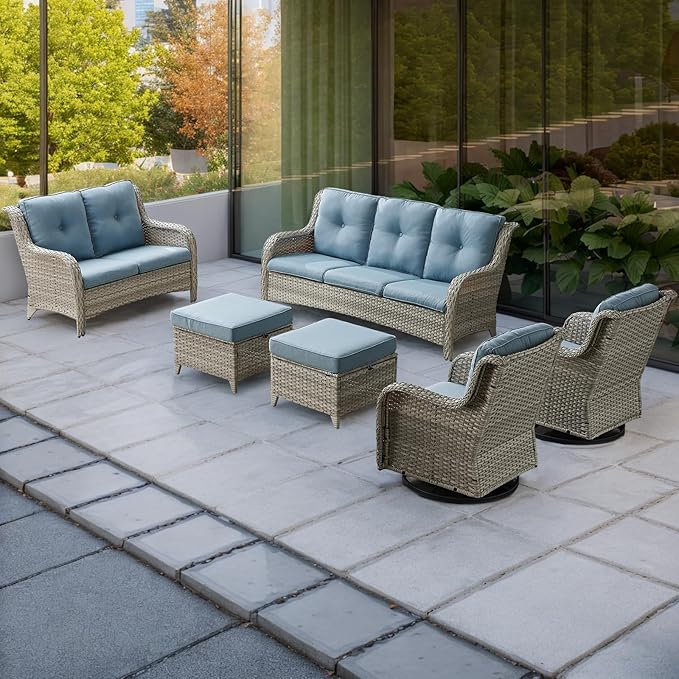 Rilyson Patio Furniture Swivel Chairs Set - 6 PC Wicker Rattan Outdoor Sectional Conversation Sets with 2 Rocking Chair - Photo 8