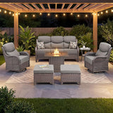 Luxury Patio Furniture Set with 6-inch Thick Cushion, Outdoor Furniture with Fire Pit Table, Swivel Chairs, Sofa - Photo 1
