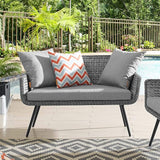 Modway Endeavor Wicker Rattan Aluminum Outdoor Patio Loveseat with Cushions in Gray Gray - Photo 5