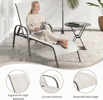 Nightcore Chaise Lounge Chair Outdoor, Pool Chair with 5 Adjustable Backrest, Patio Lounge Chairs with Breathable Fabric, Comfortable Armrest, Chaise Lounge for Patio, Pool, Bench (2, Light Grey)