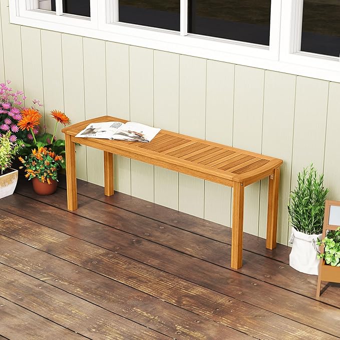 HAPPYGRILL Outdoor Acacia Wood Bench, Patio Dining Picnic Bench for Entryway Garden Poolside Balcony, 800 LBS Max Load (2)