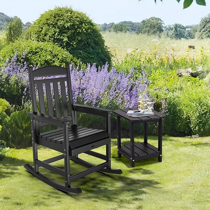 VINGLI 450 lbs Capacity HDPE Outdoor Rocking Chair - Durable, Weather-Resistant Patio Rocker for Garden, Lawn, and Deck, Black