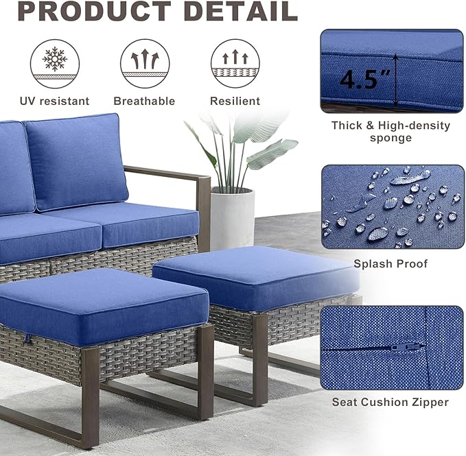 Rilyson Outdoor Ottoman Wicker Patio Footrest - 2 Piece Wicker Footrest Footstools Set with Sturdy Frame - Photo 2