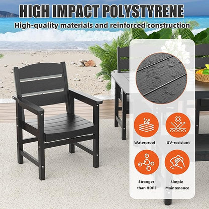 6-Piece HIPS Patio Dining Set, Outdoor Dining Table and Chairs Set with Umbrella Hole, Weatherproof Dining Table Set for 6 Person, Patio Furniture Set for Outside Deck, Black