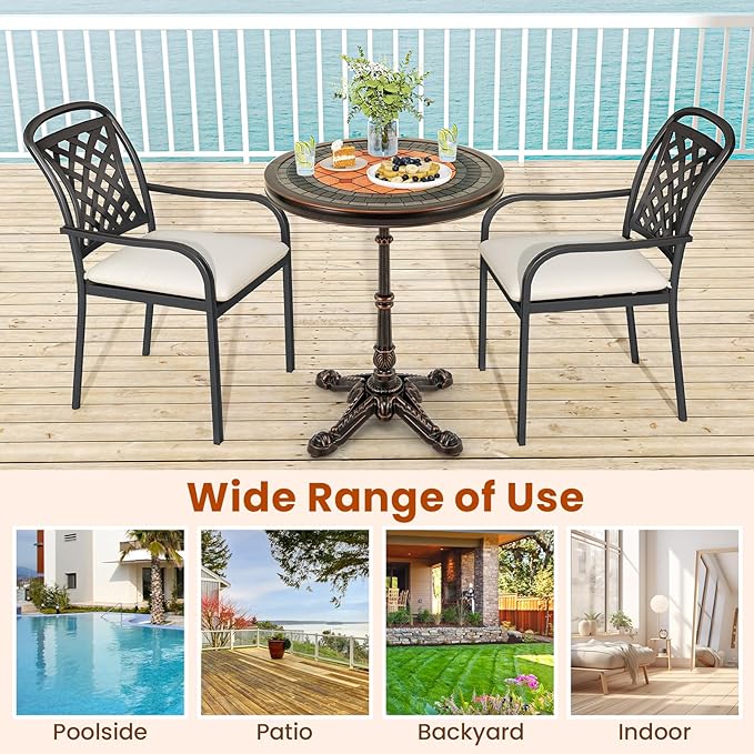 Tangkula 24" Round Patio Dining Table, Weather-Resistant Cast Aluminum Outdoor Table with Carved Texture & Painted Top, for Balcony, Garden, Backyard, Poolside