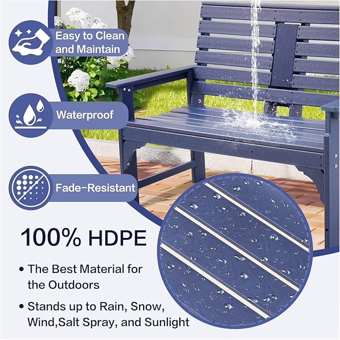 Outdoor Bench Weatherproof - HDPE 2-Person Garden Bench with Cup Holders, Bench Furniture with Backrest and Armrests - Photo 4