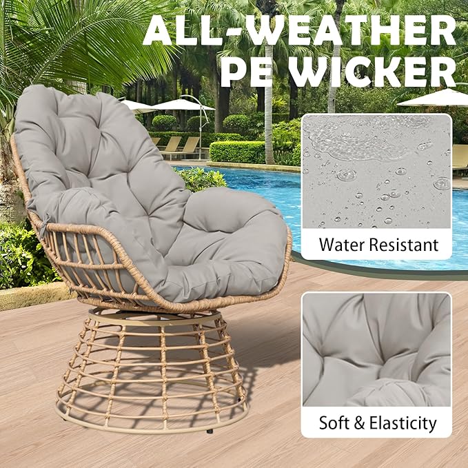 Swivel Chairs for Outside Patio Set of 3, 360° Swivel Pe Wicker Luxury Lounger Chair with 20" Side Table - Photo 5