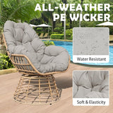 Swivel Chairs for Outside Patio Set of 3, 360° Swivel Pe Wicker Luxury Lounger Chair with 20" Side Table - Photo 5