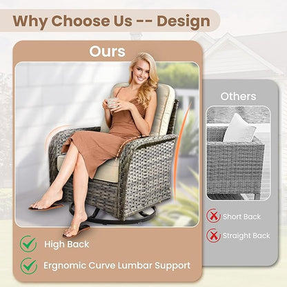 HOOOWOOO Patio Furniture Set,8 Pieces Outdoor Conversation Set,All Weather Wicker Loveseat Sofa Set with High Back Swivel Rocking Chairs Tables,Beige
