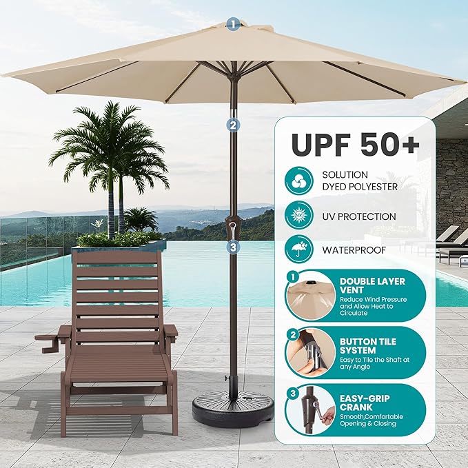 SERWALL Patio Chaise Lounge Chair Set of 2 with 9FT Patio Umbrella, 78'' HDPE Outdoor Lounger - Photo 3