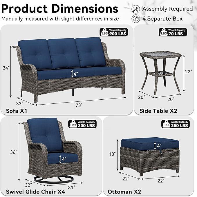 9 Piece Outdoor Wicker Patio Furniture Set, Outdoor Swivel Rocker Patio Chairs Set with Thickened Olefin Cushions - Photo 2