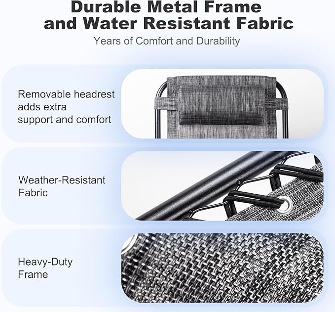 Nazhura Set of 2 Relaxing Recliners Patio Chairs Adjustable Steel Mesh Zero Gravity Lounge Chair Beach Chairs with - Photo 6