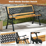 Tangkula Outdoor Garden Bench Park Bench, Patio Bench Chair with Cast Iron & Hardwood Structure - Photo 7