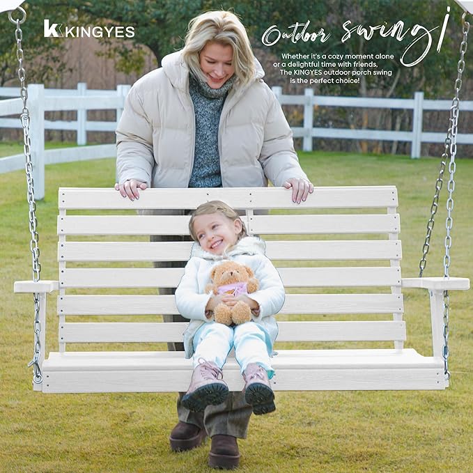 KINGYES Outdoor Hanging Porch Swing Set of 4, Waterproof Swing with Cup Holders for Courtyard & Garden - Photo 6