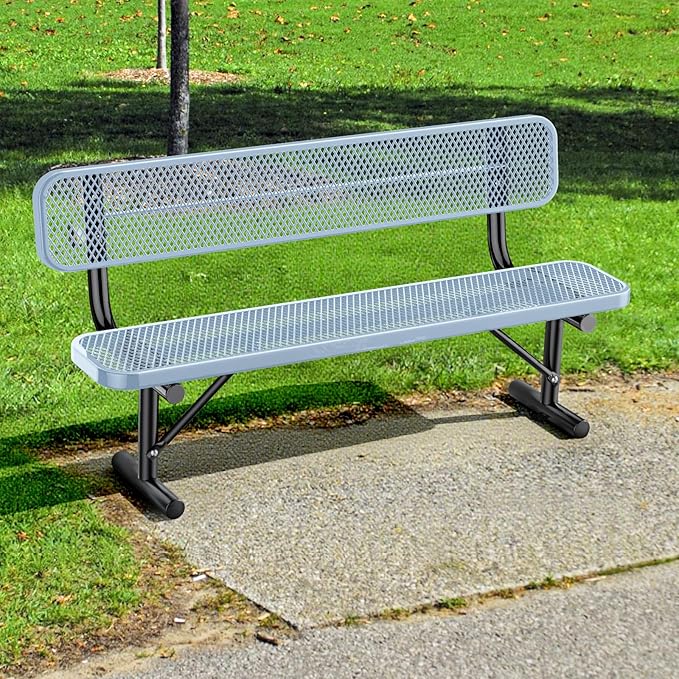 Ceridwen Outdoor Benches Heavy Duty Steel Frame Park Bench with Backrest Bench,Park Bench Steel Mesh Outdoor Bench for Garden,Weatherproof Outdoor Bench for Garden (Grey, 6FT)