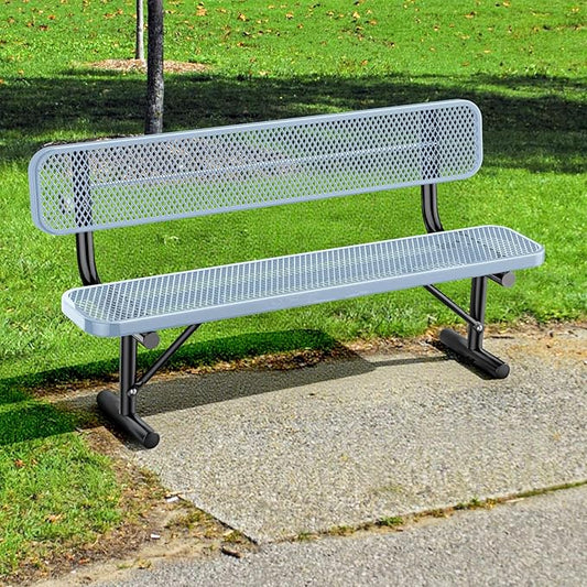 Ceridwen Outdoor Benches Heavy Duty Steel Frame Park Bench with Backrest Bench,Park Bench Steel Mesh Outdoor Bench for Garden,Weatherproof Outdoor Bench for Garden (Grey, 6FT)