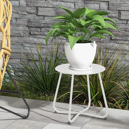 Grand patio Outdoor Side Table 18-inch Round End Table Accent Table for Bistro Balcony Apartment White