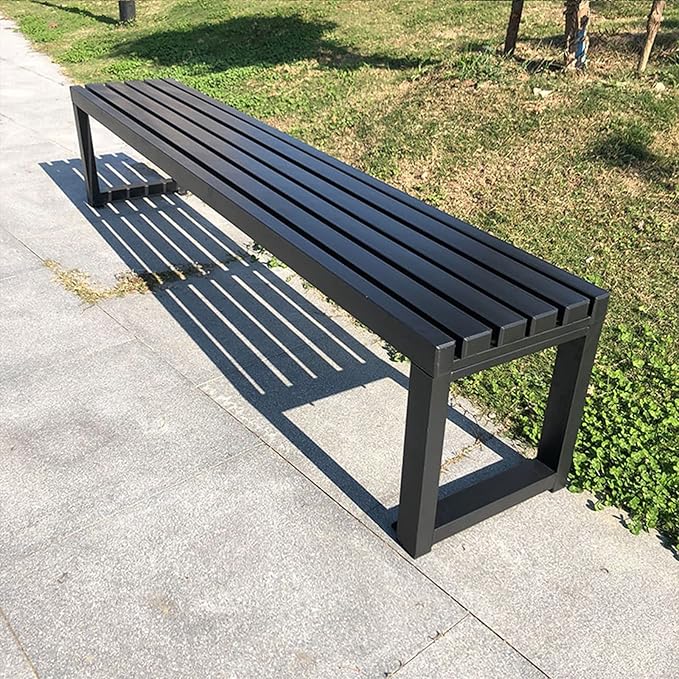 Outdoor Bench,39.3in Patio Park Garden Outdoor Metal Bench,Outdoor Backless Bench,Perfect for The Balcony,Picnic,Backyard,and Patio,Easy Assembly(Color:黑色)