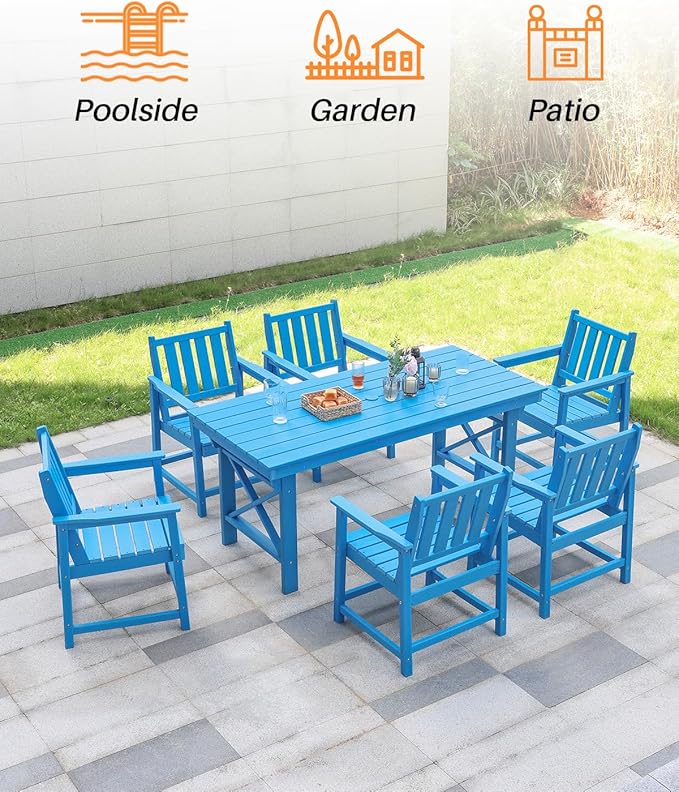 HDPE Patio Dining Set, 5-Piece Outdoor Table and Chairs with Umbrella Hole, Modern Outdoor Dining Set for 4 - Photo 7