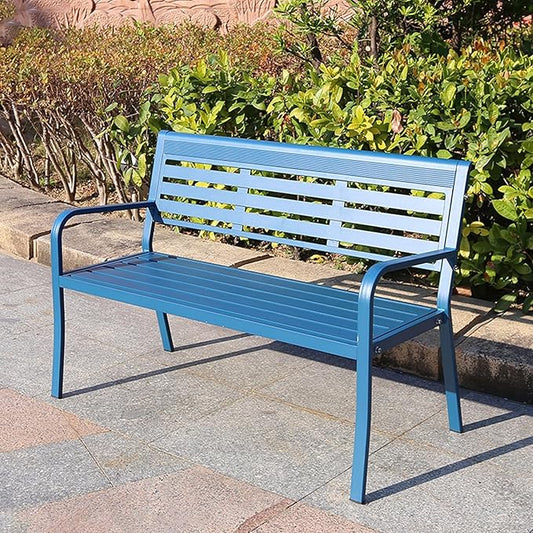 Metal Garden Bench, Outdoor Park Bench, Patio Bench Weatherproof, Porch Bench, Aluminum Alloy Frame, for Porch, Lawn, Balcony and Backyard (Color : Blue)