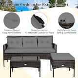 Tangkula 3 Pieces Patio Conversation Set, All Weather Outdoor PE Rattan Wicker Furniture Set with Padded Cushions - Photo 9