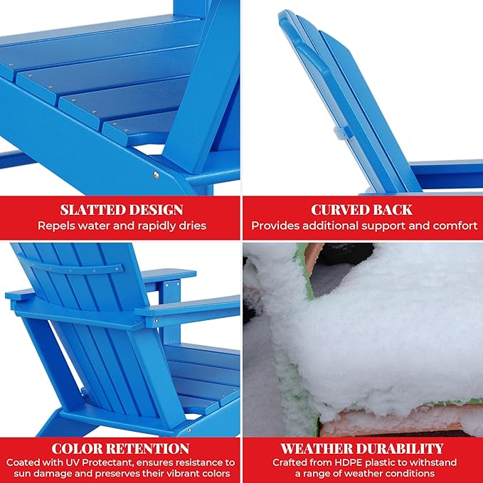 Costaelm Outdoor Adirondack Chair, HDPE Patio Chair, Weather Resistant Lawn Firepit Outside Chairs for Porch, Poolside, Garden, Backyard Deck, Pacific Blue