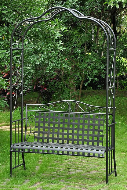 MANDALAY IRON PATIO ARBOR BENCH in ANTIQUE BLACK - PATIO FURNITURE