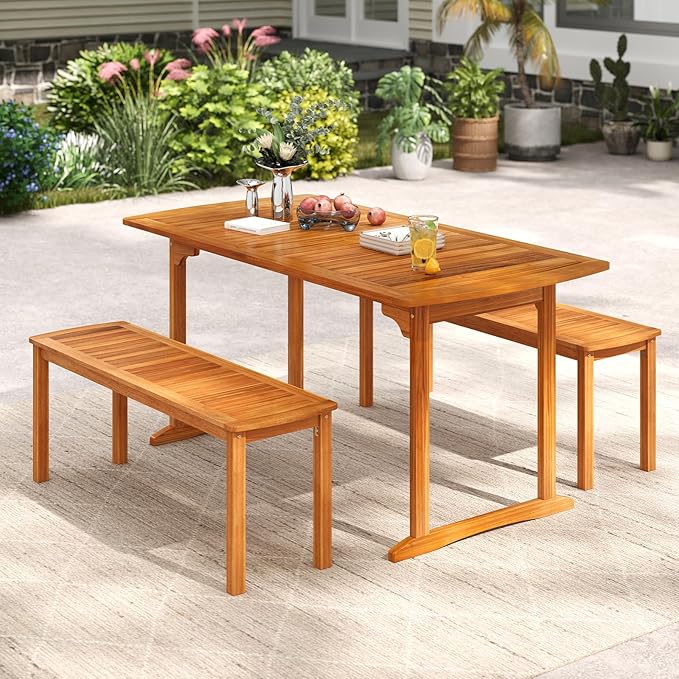 RELAX4LIFE Wood Patio Outdoor Bench - 48’’ Backless Acacia Wooden Dining Bench w/Slatted Seat, 2-Person Farmhouse Indoor Outside Furniture for Entryway Garden Park Porch Poolside, 800LBS Max Load (2)